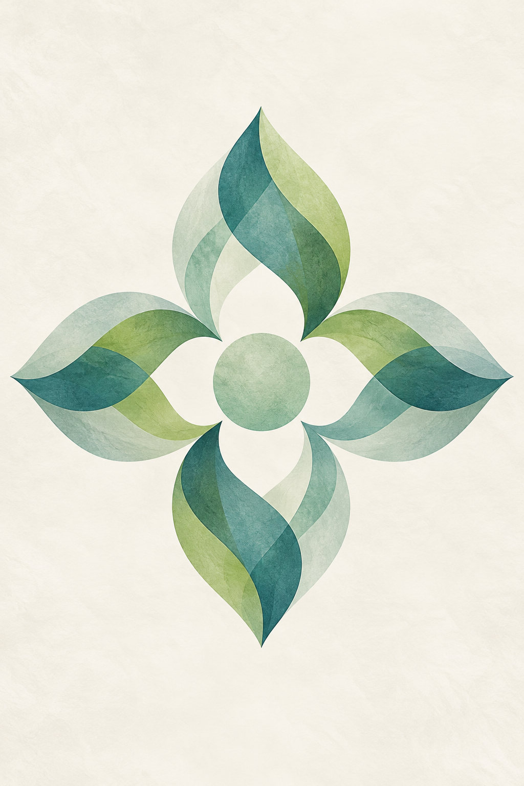 Teal and green interwoven leaf artwork inspired by the HCINER logo